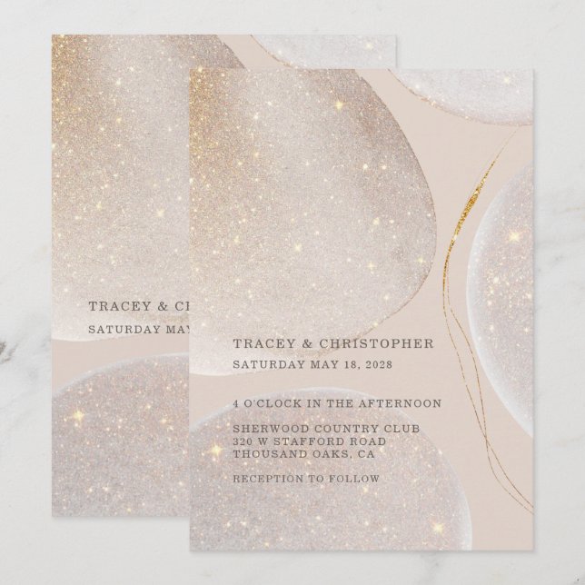 Luminous Gold & Blush Fawn Shimmer Wedding Invitation (Front/Back)