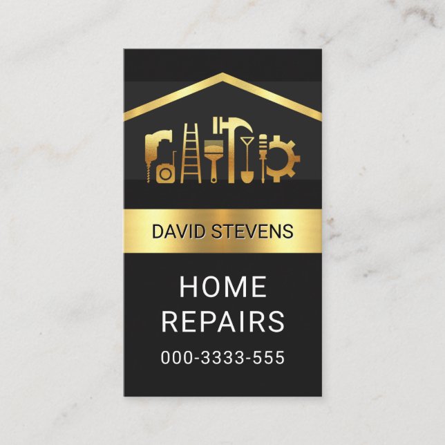 Luminous Gold Handyman Tools Roof Business Card (Front)
