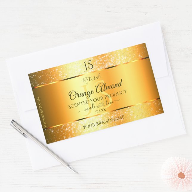 Luminous Gold Orange Sparkly Glitter with Initials Sticker (Envelope)