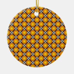 Luminous Golden Dots Black White Lattice Pattern Ceramic Ornament