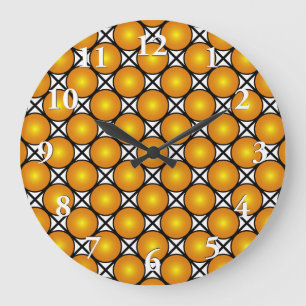 Luminous Golden Dots Black White Lattice Pattern Large Clock