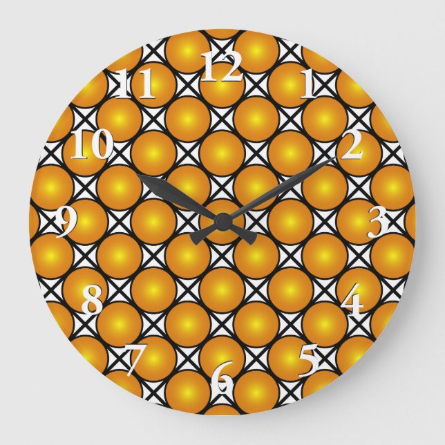 Luminous Golden Dots Black White Lattice Pattern Large Clock (Front)