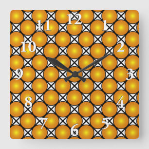Luminous Golden Dots Black White Lattice Pattern Square Wall Clock