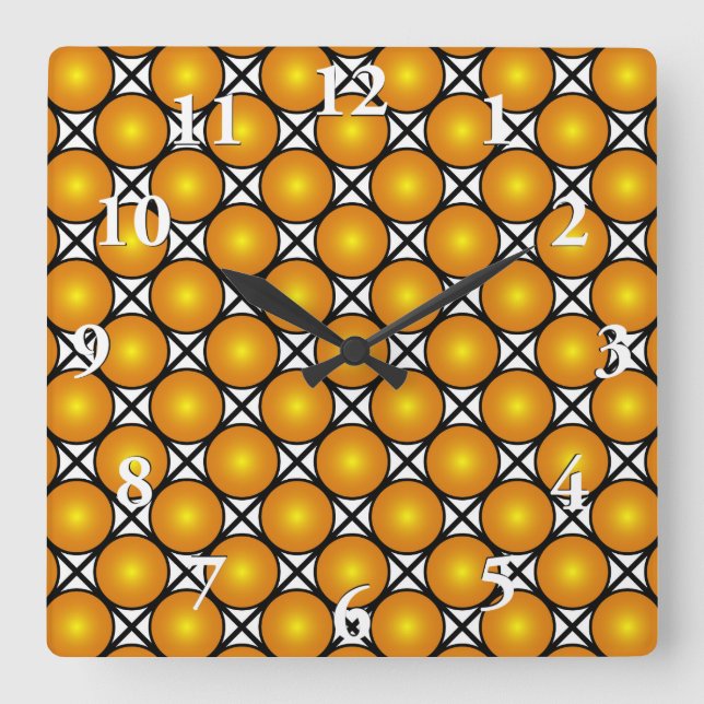 Luminous Golden Dots Black White Lattice Pattern Square Wall Clock (Front)