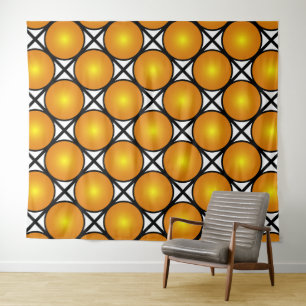 Luminous Golden Dots Black White Lattice Pattern Tapestry
