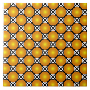 Luminous Golden Dots Black White Lattice Pattern Tile