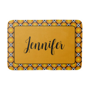 Luminous Golden Dots Black White Pattern Name Bath Mat