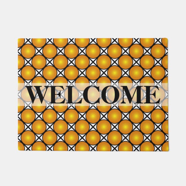 Luminous Golden Dots Black White Pattern Welcome Doormat (Front)