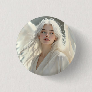 Luminous Guardian – Angel of Silver Dawn 1 Inch Round Button