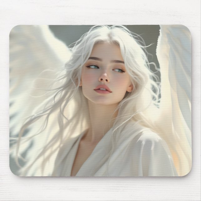 Luminous Guardian – Angel of Silver Dawn Mouse Pad (Front)