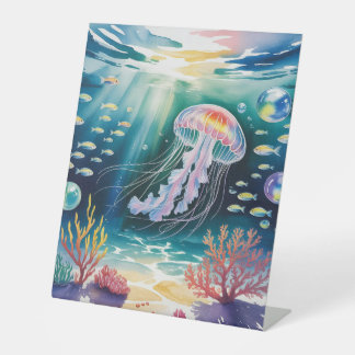 Luminous Jellyfish Underwater Scene Pedestal Sign