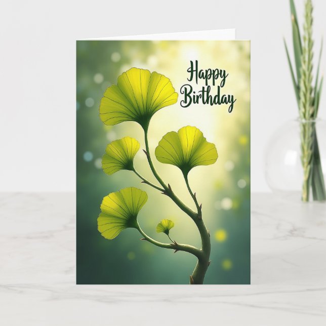 Luminous Leaves Birthday Wish Card (Front)