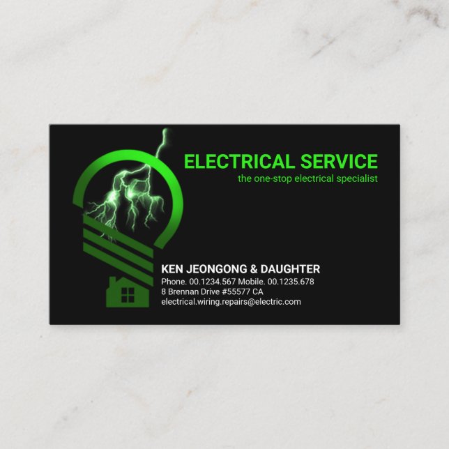 Luminous Lightning Striking Home Bulb Business Card (Front)