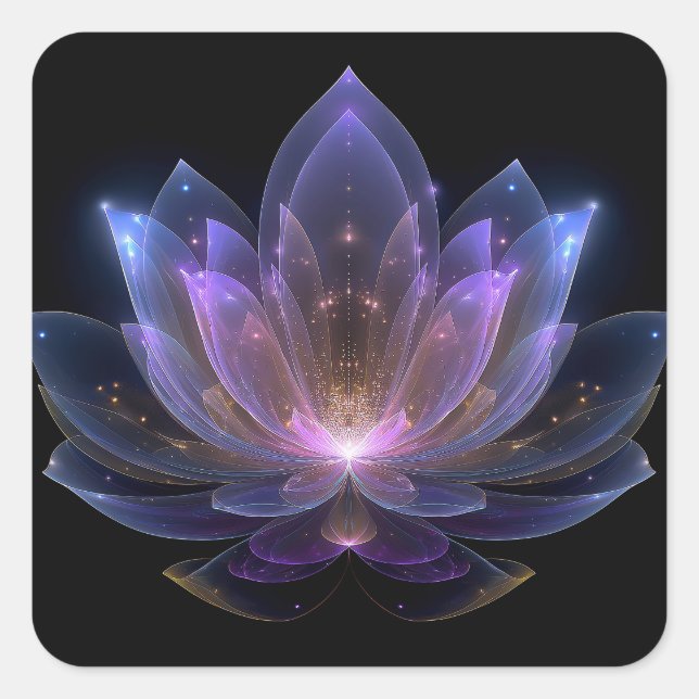 Luminous Lotus Flower - Purple Blue Black Floral Square Sticker (Front)