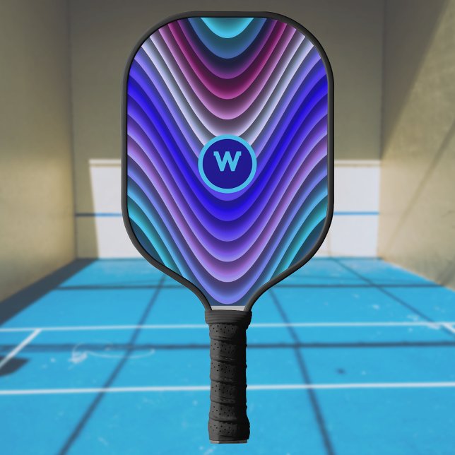 Luminous Magenta Blue Purple Monogram Swirls Pickleball Paddle (Creator Uploaded)