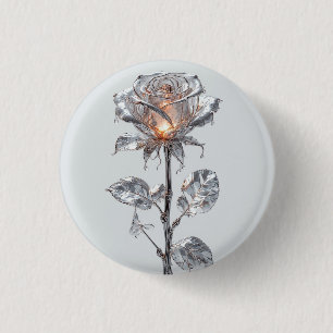 Luminous Metallic Silver Rose 1 Inch Round Button