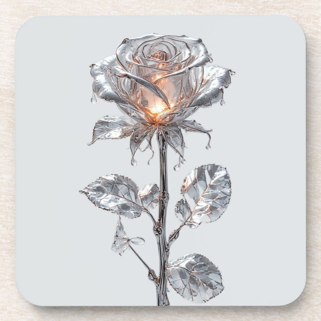 Luminous Metallic Silver Rose Coaster (Front)