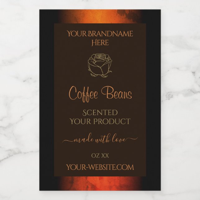 Luminous Orange Brown Marble Product Labels Floral (Single Label)