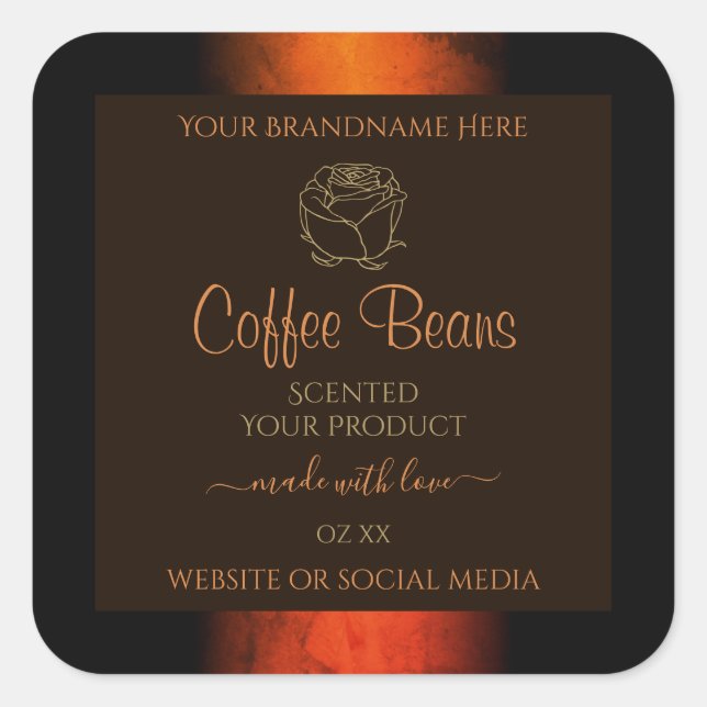 Luminous Orange Brown Marble Product Labels Floral (Front)