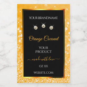 Luminous Orange Glitter Stars Black Product Labels