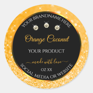 Luminous Orange Glitter Stars Black Product Labels