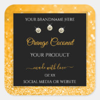 Luminous Orange Glitter Stars Black Product Labels