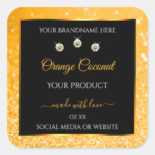 Luminous Orange Glitter Stars Black Product Labels