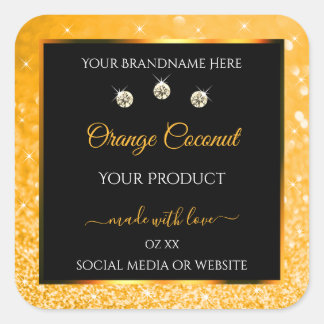 Luminous Orange Glitter Stars Black Product Labels