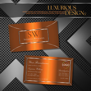 Luminous Orange Silver Decor with Monogram & Logo Business Card