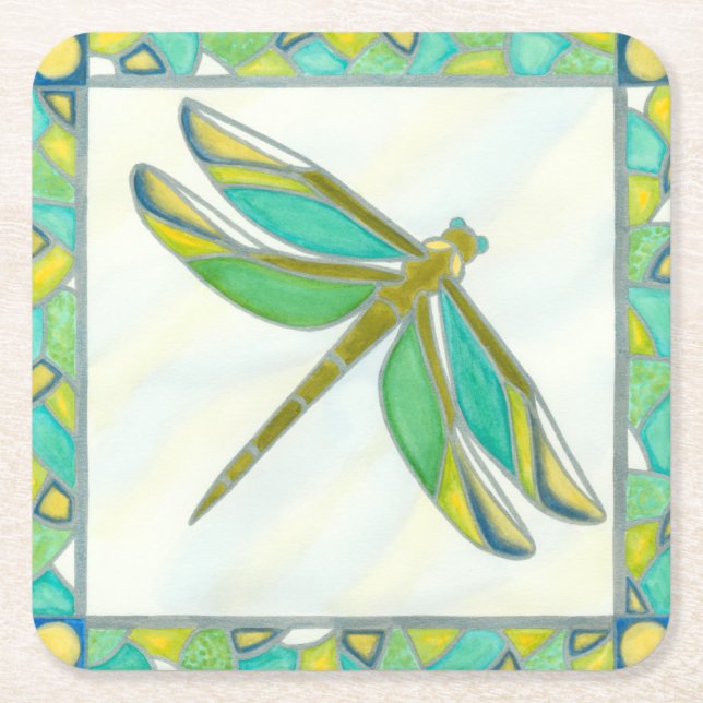 Luminous Pastel Dragonfly by Vanna Lam Square Paper Coaster (Front)