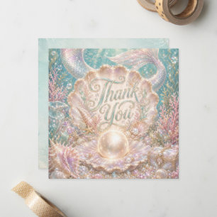 Luminous Pearl Mermaid Under the Sea Square Thank  Card