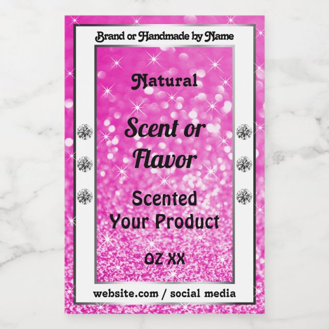 Luminous Pink Glitter Sparkle Stars Product Labels (Single Label)