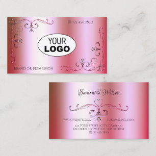 Luminous Pink Green Gradient with Logo Ornamental Business Card