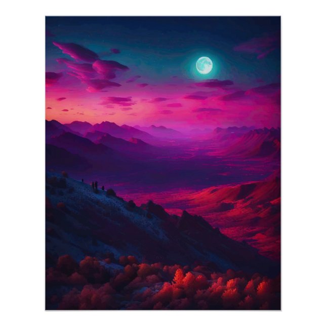 Luminous Pink & Purple Mountain Landscape Poster (Front)