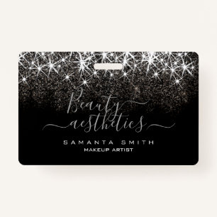 Luminous Platinum Silver Glitter Elegant Beauty Badge