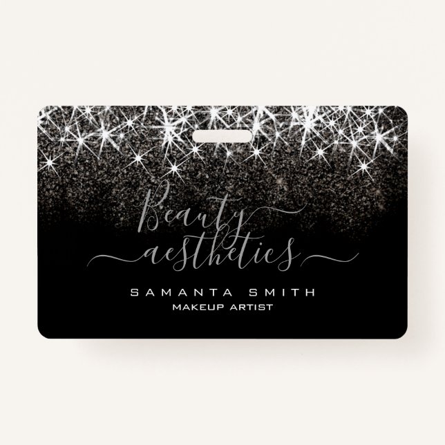 Luminous Platinum Silver Glitter Elegant Beauty Badge (Front)