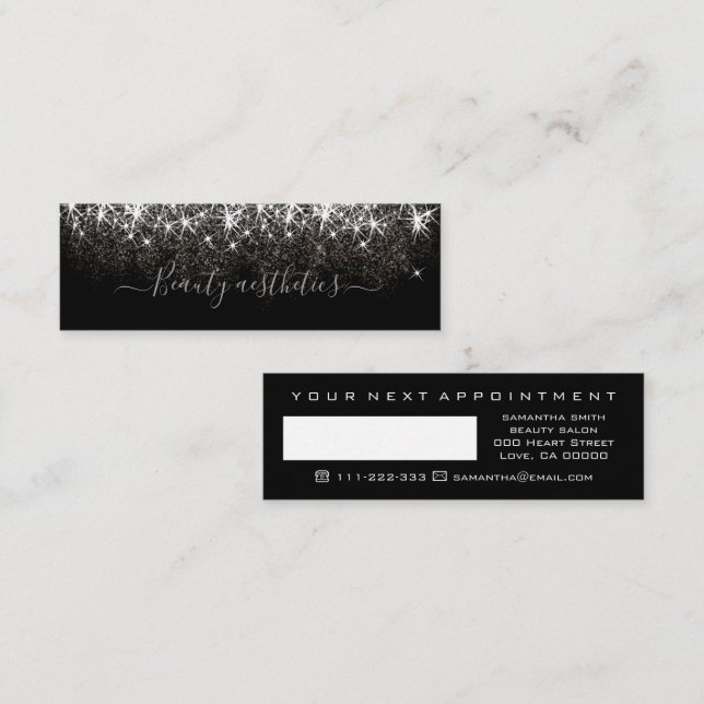 Luminous Platinum Silver Glitter Next Appointment Mini Business Card (Front/Back)