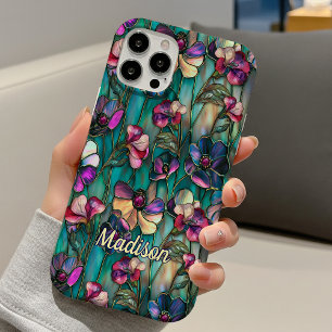 Luminous Purple Stained Glass Floral Mosaic iPhone 16 Case