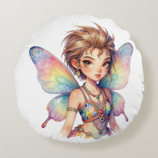 Luminous Rainbow Guardian fairy Round Pillow (Front)