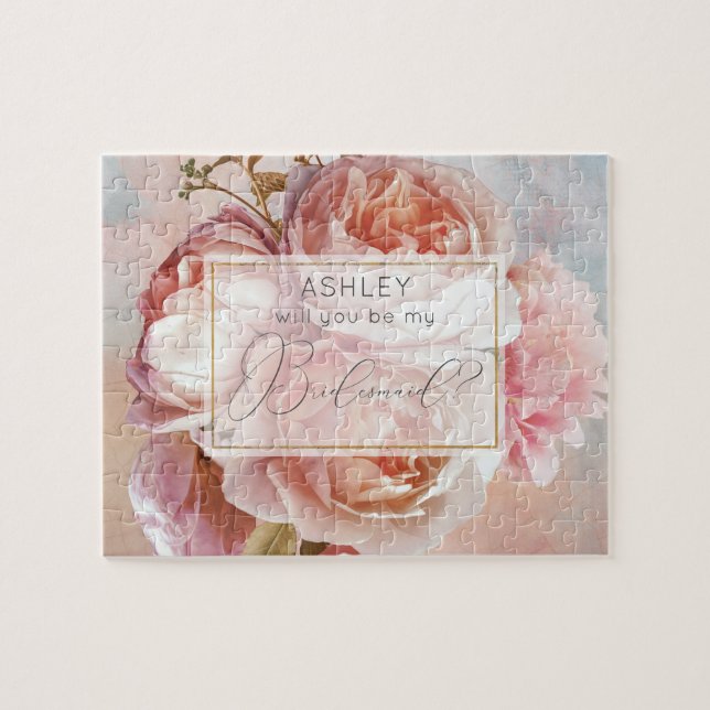LUMINOUS ROSE Elegant Modern Floral Bridesmaid Jigsaw Puzzle (Horizontal)