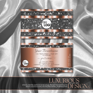 Luminous Rose Gold Silver Glitter Stars add Logo Business Card