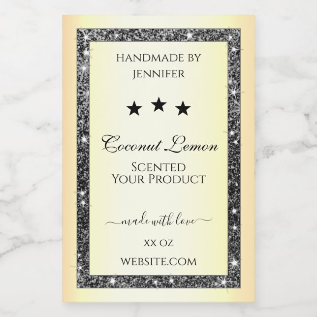 Luminous Silver Glitter Gold Effect Product Labels (Single Label)