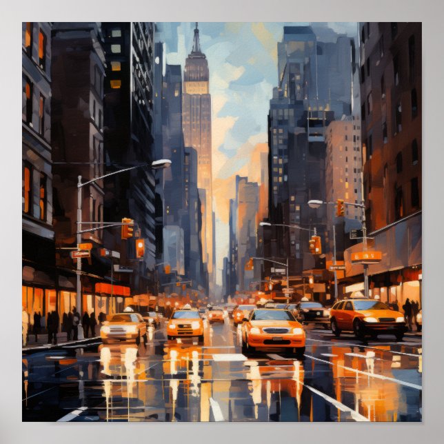 Luminous Streets of New York - Digital Art Poster (Front)
