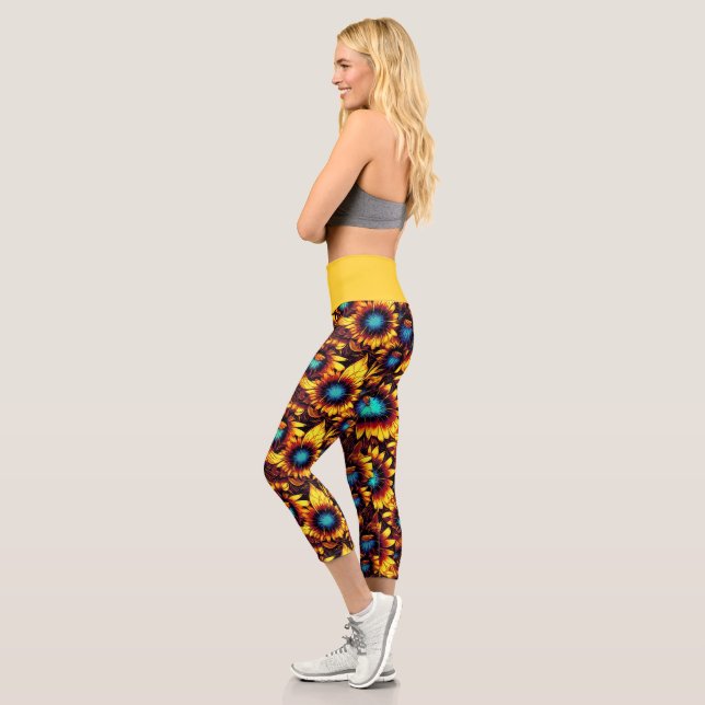 Luminous Sunflowers Capri Leggings (Left)