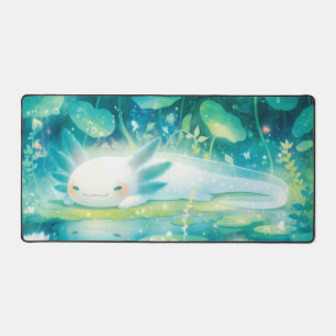 Luminous Teal Axolotl Aquatic Dream Pond Desk Mat