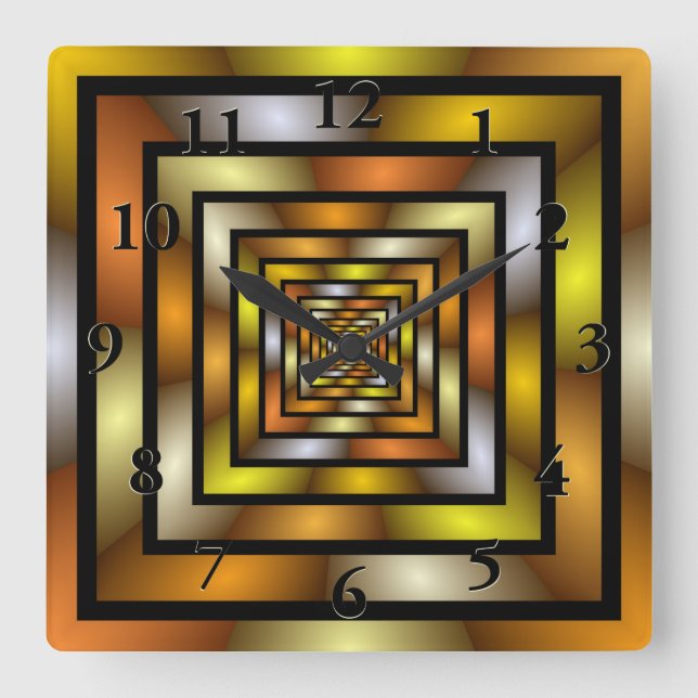 Luminous Tunnel Colourful Graphic Fractal Pattern Square Wall Clock (Front)