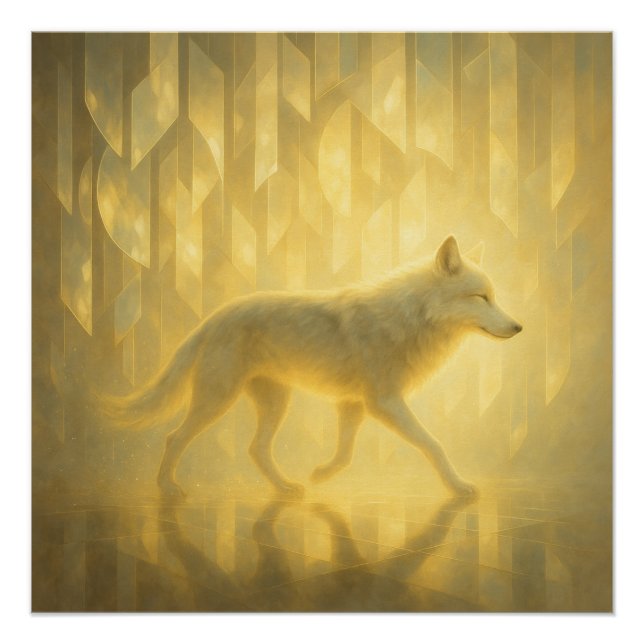 Luminous White Wolf in the Golden Light Realm – Ge Poster (Front)