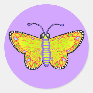 Luminous Yellow Butterfly Classic Round Sticker