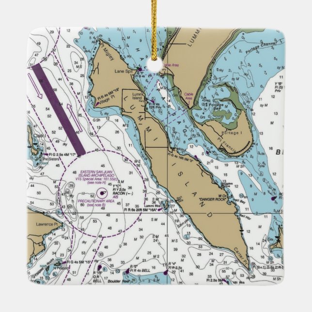 Lummi Island WA Chart Ceramic Ornament (Back)