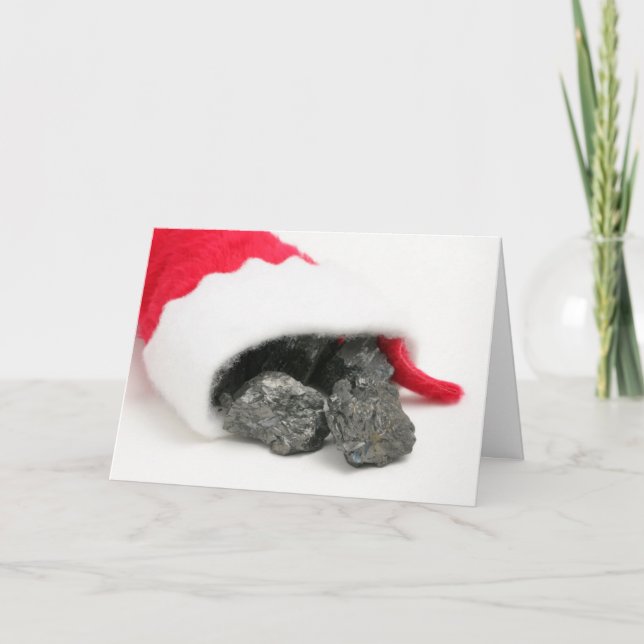 Lumps of coal spilling out of a Christmas Holiday Card (Front)